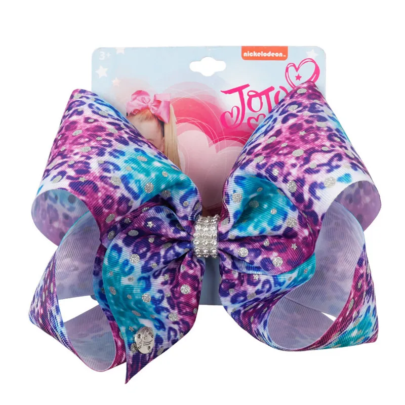 

8" jojo Bow Handmade Swirl Printed Cartoon Hair Clip Grosgrain Hairpin Rhinestone Leopard Hot Hair Accessories for Girls