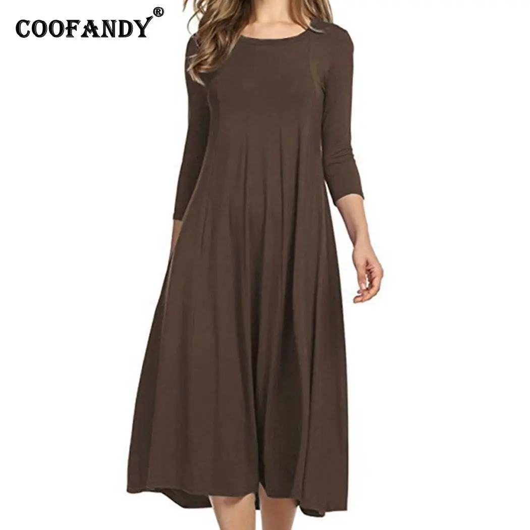 Женская модная повседневная Однотонная футболка с круглым вырезом и рукавом три