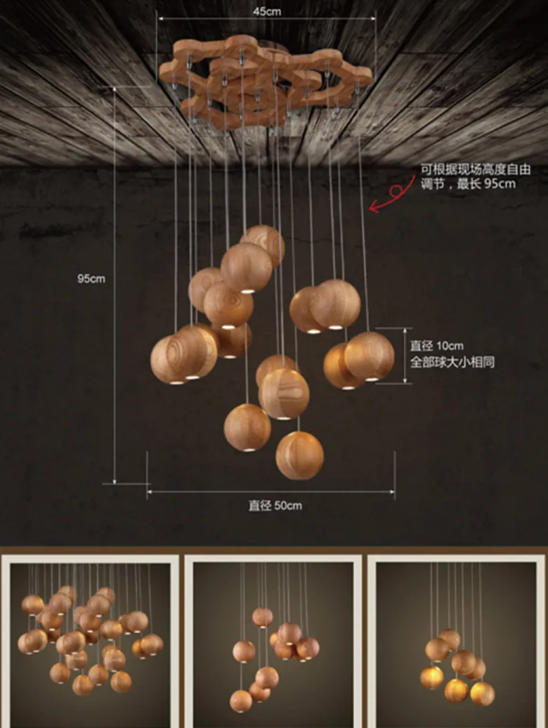 

2017 Solid wood chandelier modern Chinese Japanese Nordic creative minimalist living room dining three single-head wooden lamp