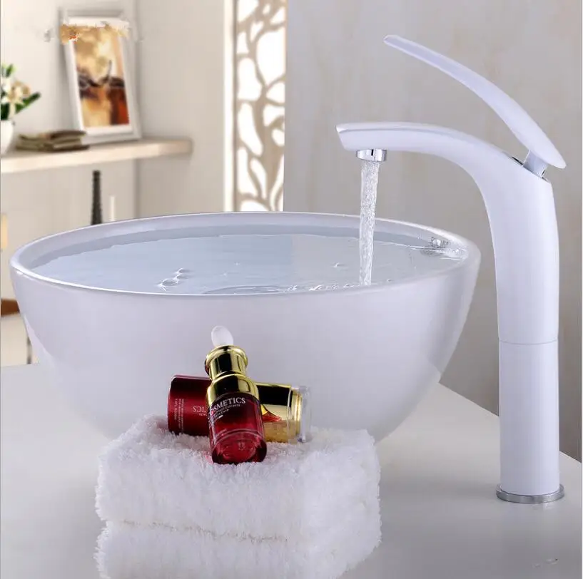 white handle tall Латунь Золото/хром/белый/черный/красный смеситель моды 5 цветов горячей и холодной воды мойки коснитесь Белый Нажмите Ванная комната смеситель - Цвет: white handle tall