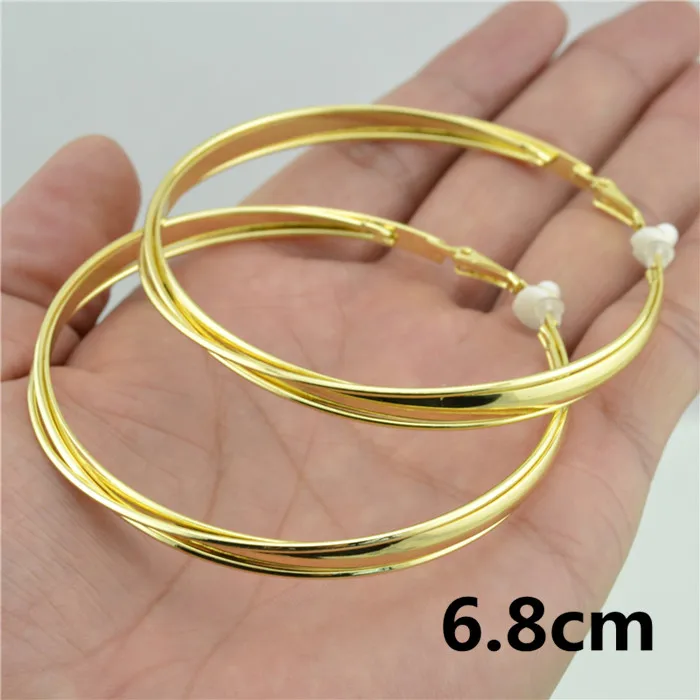 gold cilp 6.8cm Серьги-клипсы без пирсинга на ухо без отверстия золото серебро большой круг Форма Сплав Модные ювелирные изделия женские - Окраска металла: gold cilp 6.8cm