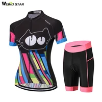 weimostar women cycling jersey shorts set short sleeve mtb cycling clothing gel pad shorts outdoor bike clothing