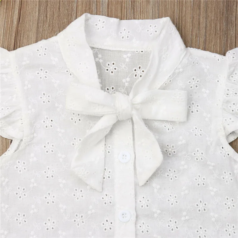 Летний детский комплект одежды принцессы для девочек Повседневная белая блузка