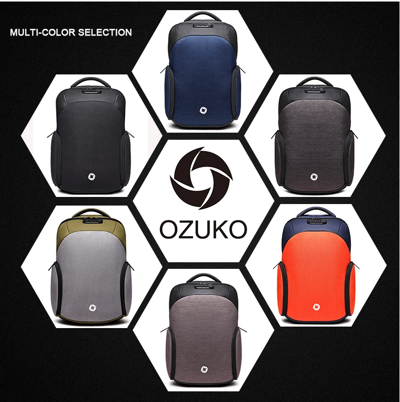 Рюкзак ozuko, водонепроницаемый, мужской, Mochila, внешний, USB, зарядка, 15,6 дюймов, рюкзак для ноутбука, школьный, Повседневный, школьный, анти-вор, рюкзак