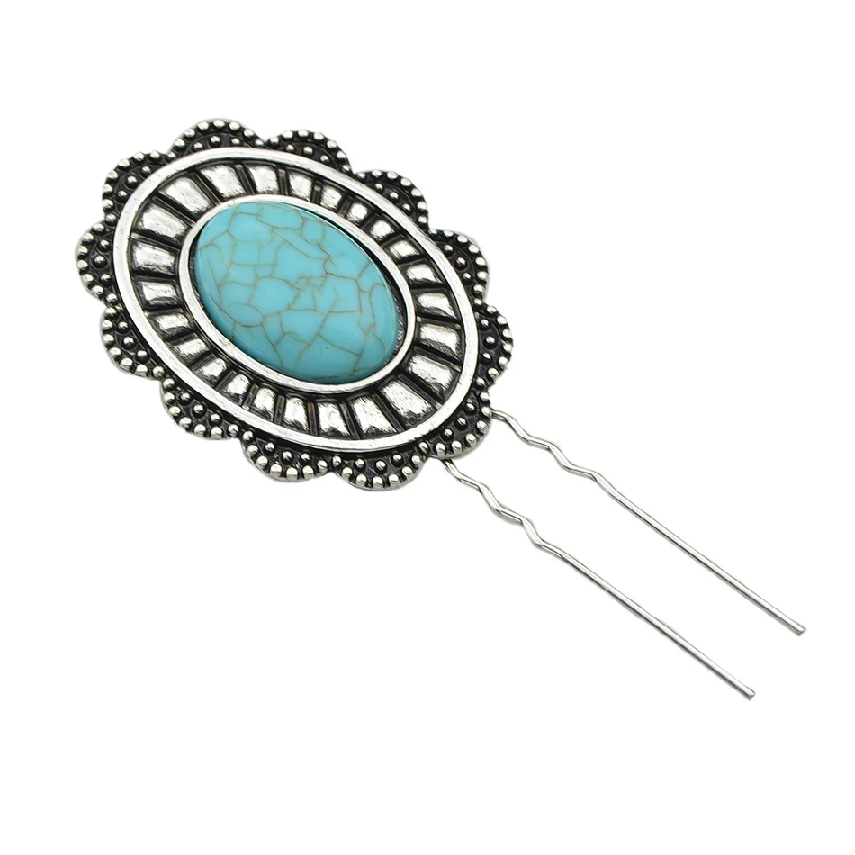 1 шт. Винтаж Украшения для волос старинное серебро Цвет синий камень Щупы мангала