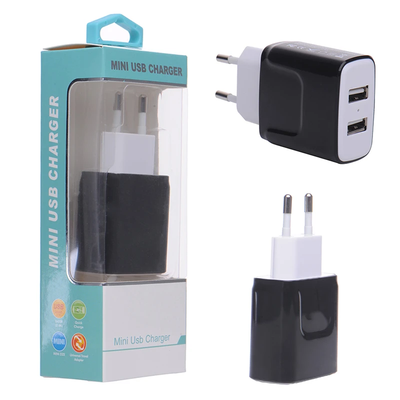 USB зарядное устройство для путешествий с двумя usb разъемами 2.4A штепсельная вилка