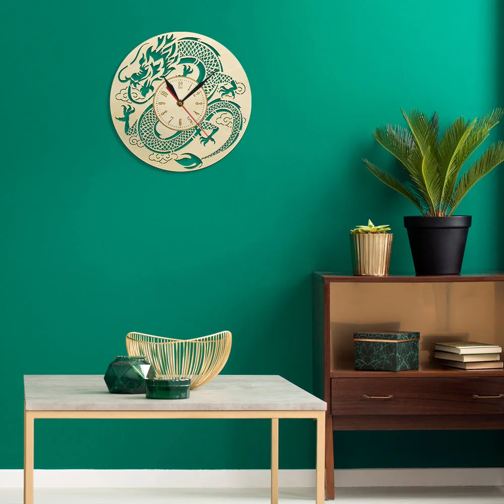 Винтажная скульптура дракона часы horloge Японский дракон фантазия деревянные настенные часы домашний декор подарок настенные часы wandklok
