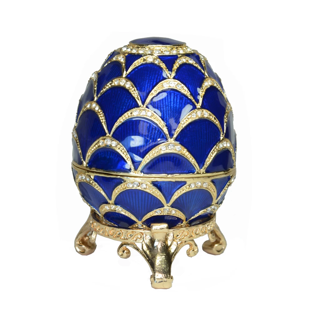 Русский стиль faberge голубое пасхальное яйцо шкатулка украшенное драгоценными
