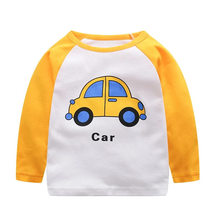 yellow car V-TREE, новинка года, модные весенние Рубашки для маленьких девочек Футболка с рисунком для мальчиков и девочек Детские футболки с длинными рукавами Детская рубашка топы для девочек - Цвет: yellow car