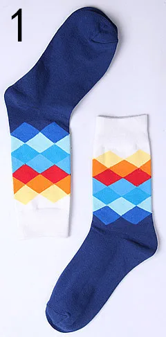 1 dark blue white La MaxPa повседневные мужские носки Харадзюку чесаные хлопковые Веселые носки с алмазным узором радужные носки для рождественских подарков k1784 - Цвет: 1 dark blue white