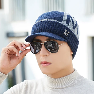Skullies Beanies, мужской шарф, вязаная шапка, шапка для мужчин, плюс размер, шапка, теплая шерсть, толстые зимние головные уборы для мужчин и женщин, шапка бини - Цвет: navy