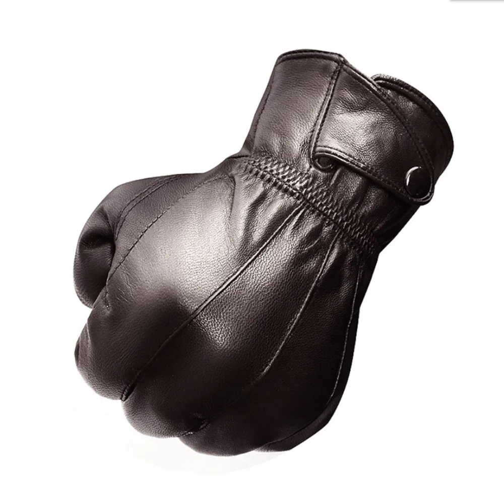 

Szblaze New Men's Winter Sheepskin Leather Gloves Warm Velvet Thicken Windproof Male Thermal Outdoor Sport gloves for driving