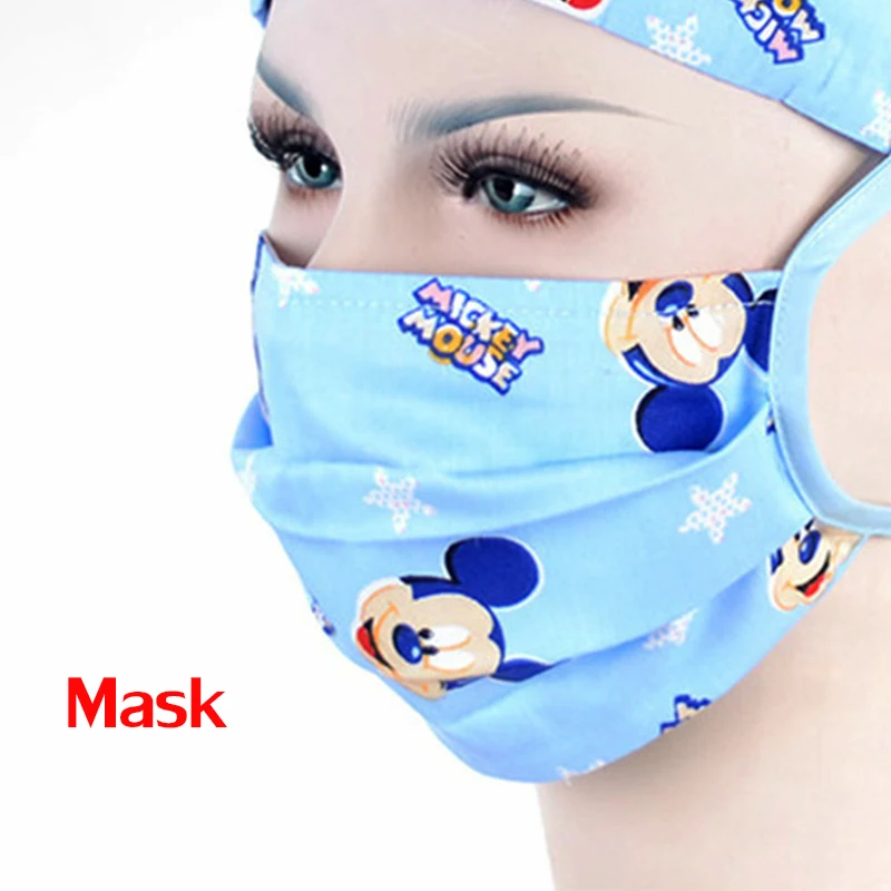 Mask Унисекс хирургические кепки стоматология Доктор Медсестры шапки хлопок дышащий принт Регулируемая ветеринарная больница работа шапки красота аптека шапки - Цвет: Mask