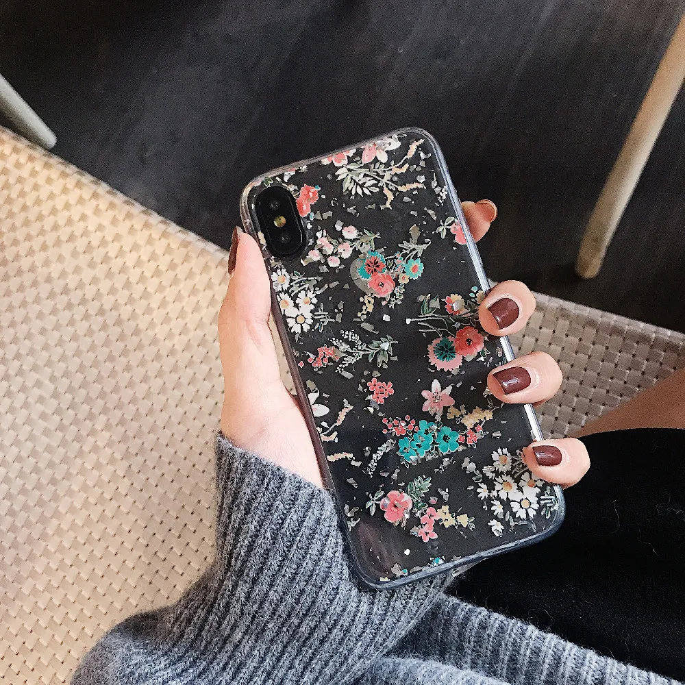 Qianliyao, чехлы для телефонов с цветами из золотой фольги для iphone X, XS, Max, XR, 8, 7, 6 S, 6 Plus, тонкая прозрачная мягкая задняя крышка из ТПУ, кружевные цветочные чехлы