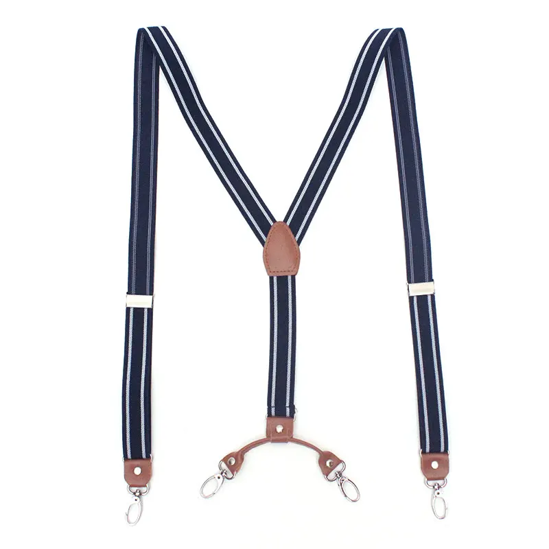 Navy-White Striped Новинка, мужские подтяжки, модные подтяжки на крючках, эластичные регулируемые подтяжки, Tirantes, повседневные брюки, ligas, подарок для отца - Цвет: Navy-White Striped