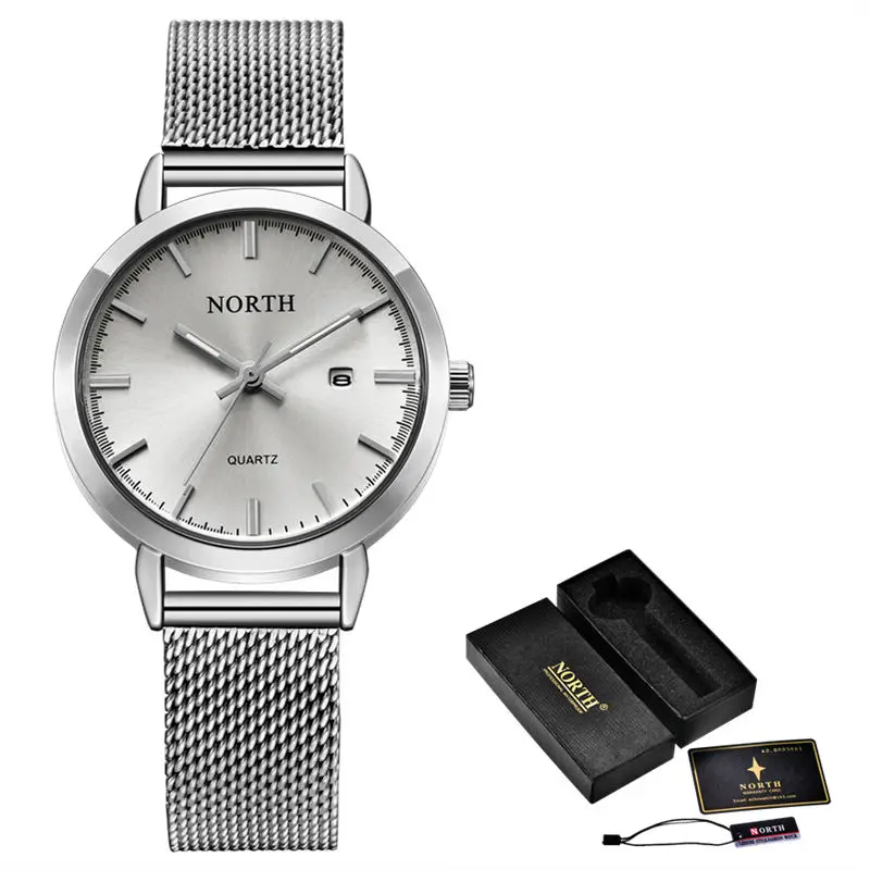 White Box Reloj Mujer NORTH женские часы люксовый бренд золотые кварцевые женские часы Женская мода платье браслет водонепроницаемые часы для жены - Цвет: White Box