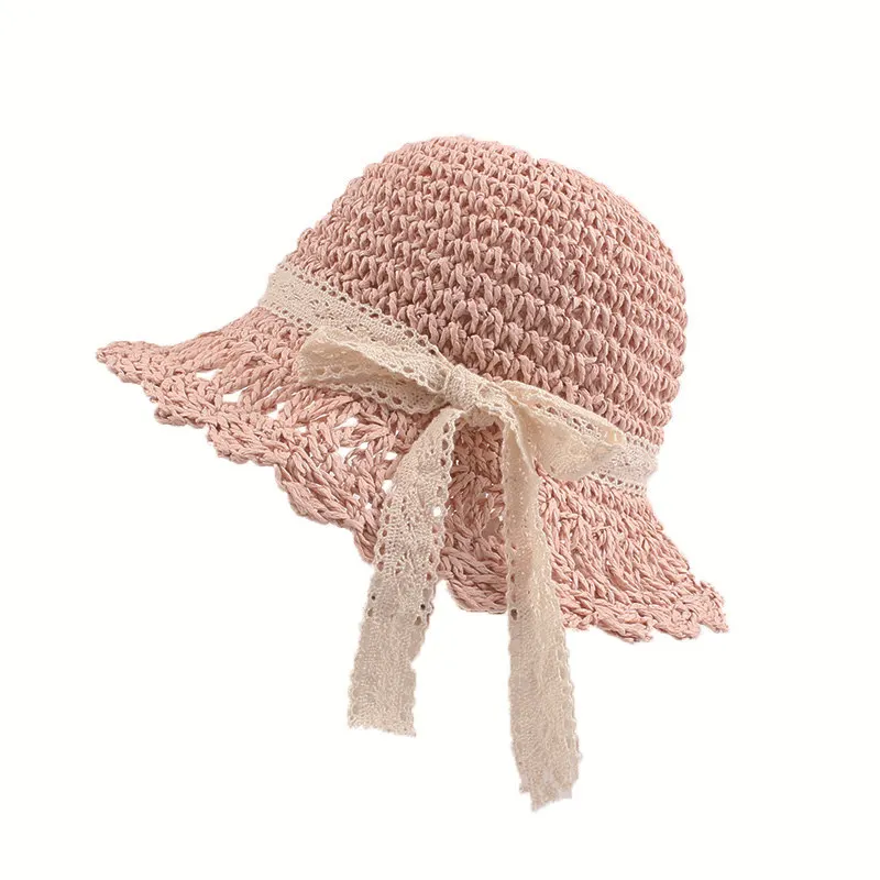 Bow Baby Girl Straw Sun Hat Breathable Cool Fedora Cap Princess Sunshade Summer Beach with Wide Brim Sweat Band and Chinstrap | Детская