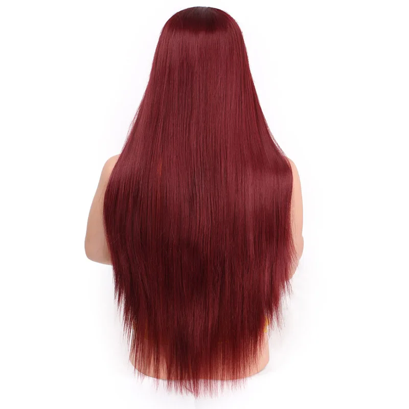 red AISI HAIR 26 дюймов длинный черный парик прямой синтетический парик на кружеве для женщин натуральный цвет термостойкие Futura волосы - Цвет: red