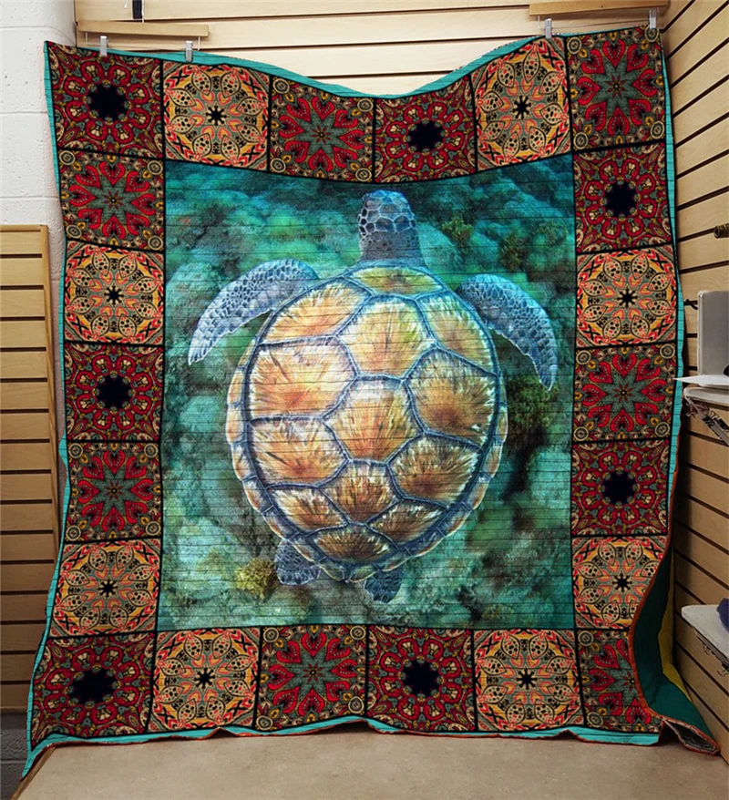 Summer Turtle Print ocean Quilt Kids School Adults Bed Soft Warm Thin Blanket Cotton King Size Wholesale Custom Pattern | Дом и сад