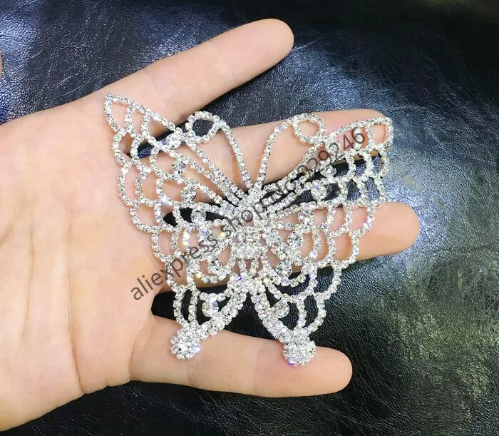 

2pcs/lot delicate small butterfly crystal trimmings shiny white rhinestone applique for hairdress shoes bags garment decoration