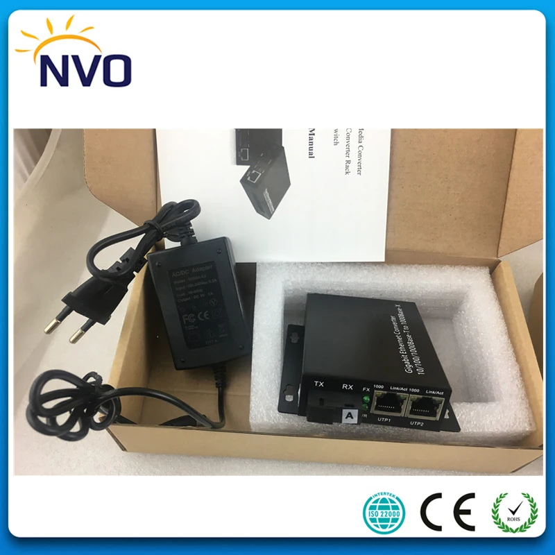 Гигабитный одиночный волоконный SC SM в 2 порта RJ45 20 км медиаконвертер евро зарядка