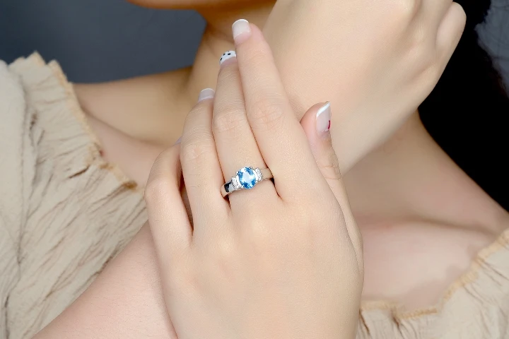 Твердые кольца из стерлингового серебра 925 пробы для женщин небесно-голубой