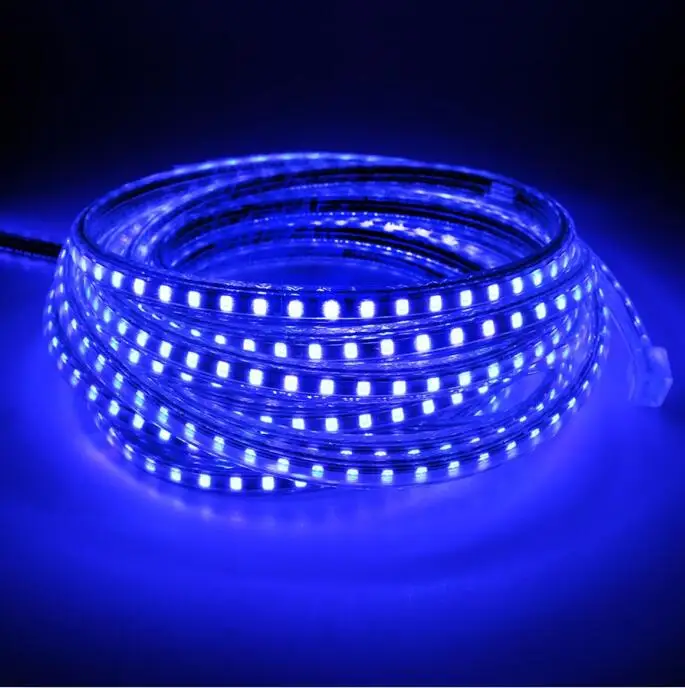 Синий ZINUO 220V Светодиодные полосы светильник SMD 2835 120Led/м Водонепроницаемый IP65 Светодиодная лента светодиодный светильник с ЕС Мощность штепсельной вилки 1 м 2 м 3 м 4 м 5 м 10 м 15 м/20 м - Испускаемый цвет: Синий