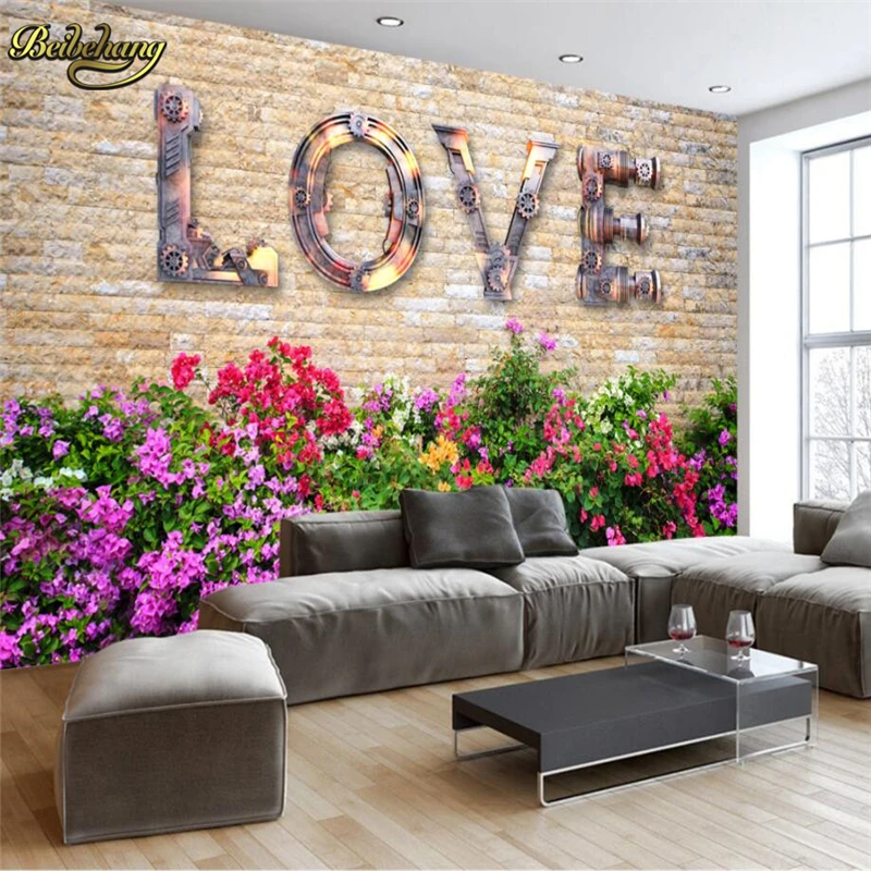 

beibehang Nostalgic LOVE brick papel de parede Photo Wallpaper Landscape 3D Wall Murals Living Room TV Sofa Backdrop Wall Decor