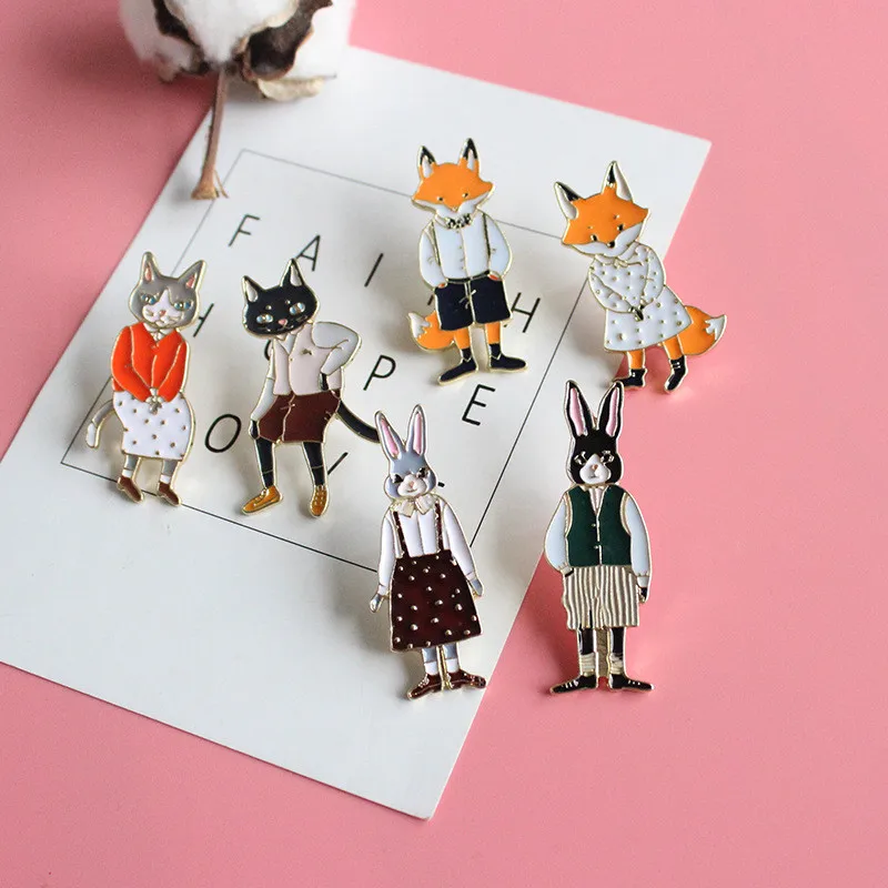 PF Cute Animal Badges Fox Rabbit Cartoon Anime Icons on Clothes Metal Lapel Pin Backpack Female Brooches | Дом и сад