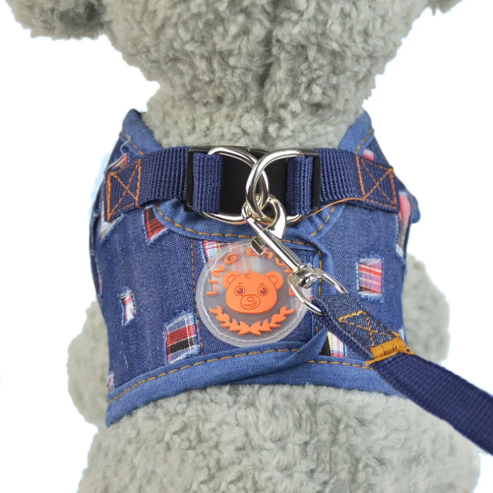 Шлейка для собак жилет щенков поводок прогулок джинсов маленьких кошек