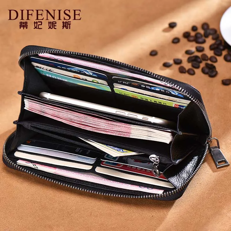 Difenise Genuine Leather Unisex Wallets Solid Fashion Organizer Long style Women Blue Red Black Purses Wallet 6981 | Багаж и сумки