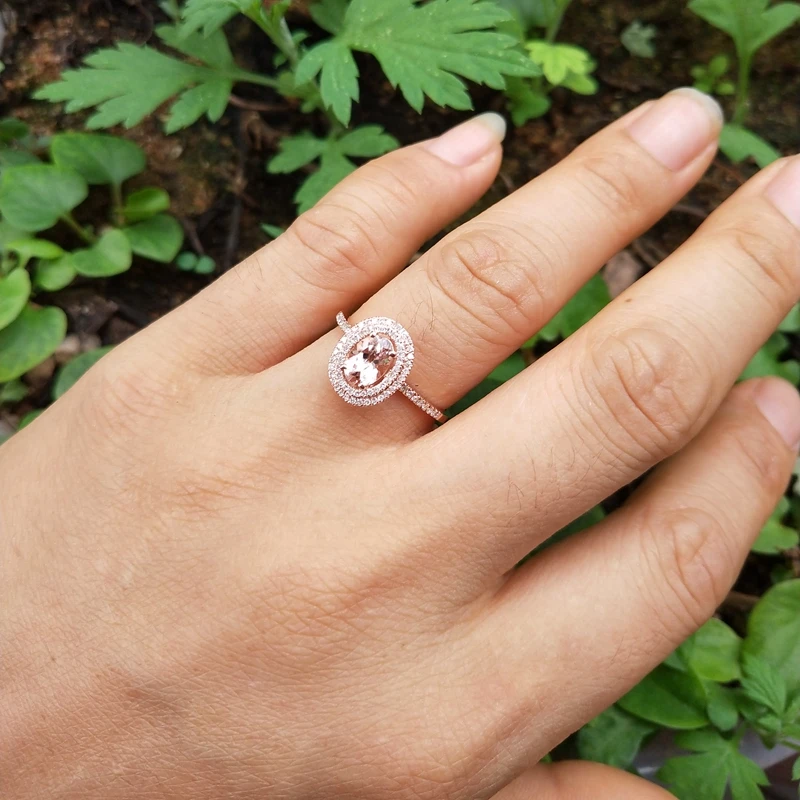 HELON стоит того! 10 K розовое золото груша 0,52 ct морганитовая мозаика натуральные Алмазы обручальные Обручальные кольца для женщин ювелирные изделия тонкое кольцо