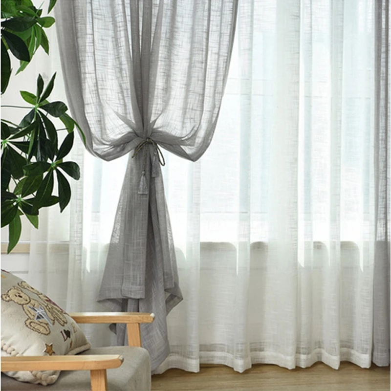 Gray Пастырское Сплошной Цвет Белья Sheer Тюль Шторы Для Гостиной Шторы Для Окон Современные Voile Шторы Ткани Кортина - Цвет: Gray
