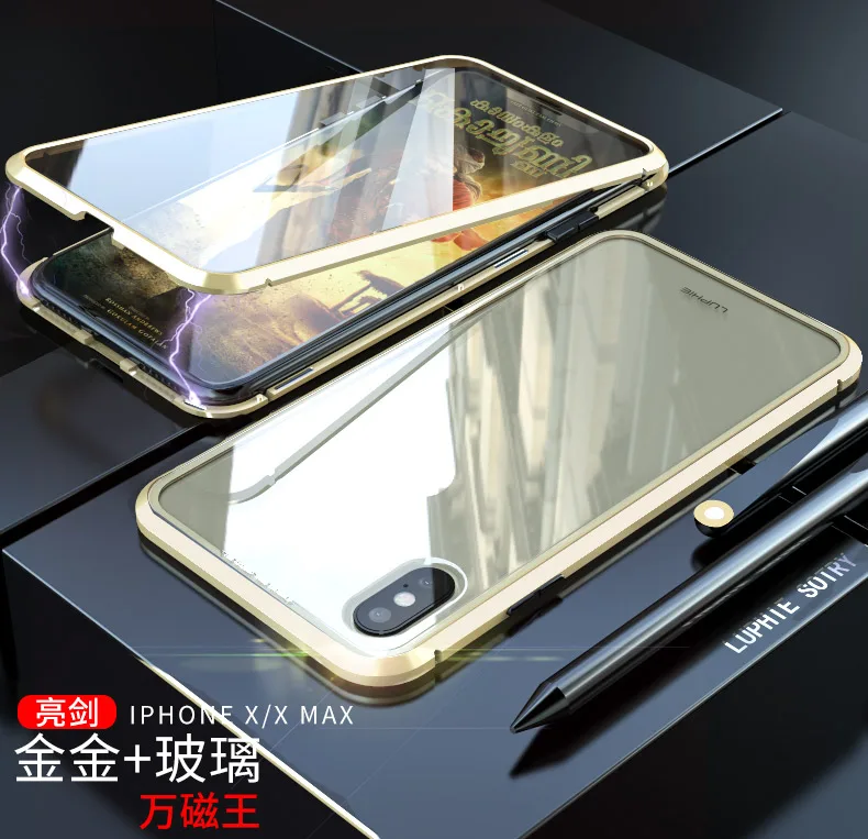 Полностью металлический магнитный чехол на 360 градусов для iPhone X XS Max XR 8 7 Plus