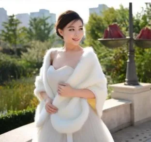 Пальто из искусственного меха женская шуба лисьего пушистая шаль для невесты