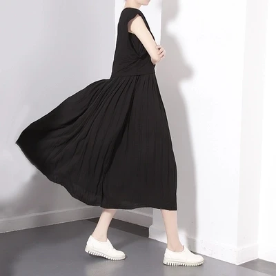 [TWOTWINSTYLE] 2016 новый летний свободные рукава плиссированные подшивание платье