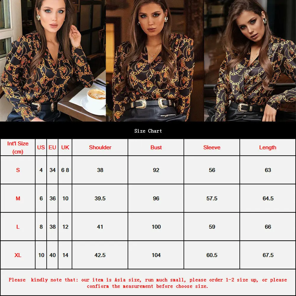 

Elegant Women Boho Floral Print Top Casual Loose V-Neck Blouse Fashion OL Ladies Long Sleeve Beach Shirts