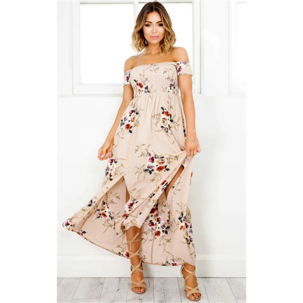 Платье с разрезом через плечи свободные летние платья принтом костюм Famale Vestidos