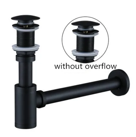 without overflow Роскошные Бутылки Ловушка Латунь Круглый сифон масло втирают Бронзовый черный P-TRAP ванная комната туалетный труба РАКОВИНЫ отходов - Цвет: without overflow
