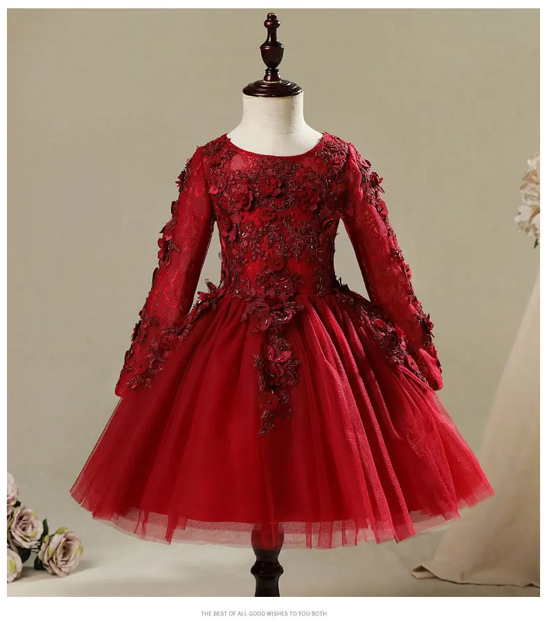 

Baby Girl Dresses For Wedding Party Beaded Appliques Red Lace Christening Gown Infant Newborn 1st Birthday Dress for Baptism