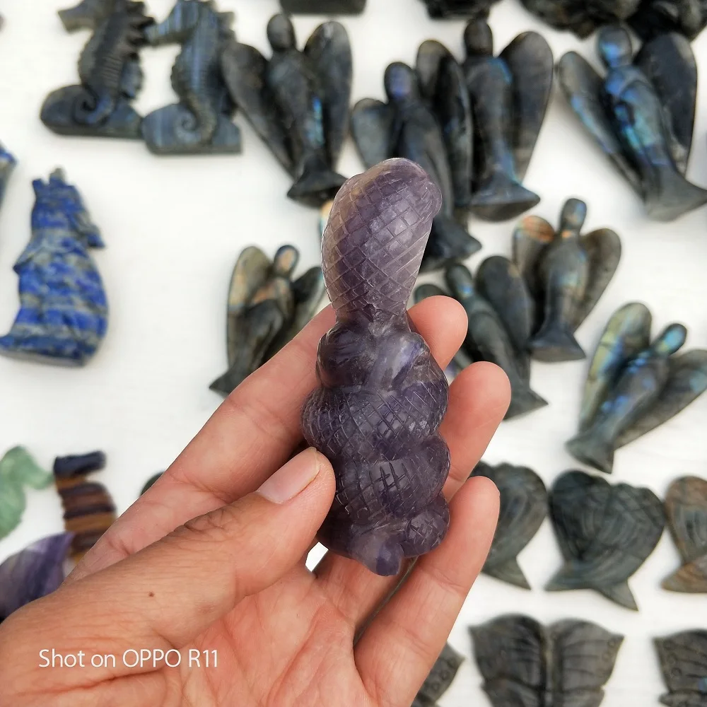 

Natural Crystal Carving Rainbow Fluorite And Purple Fluorite Snake Hand Carved Crystal Healing For Family Or Holiday Gifts
