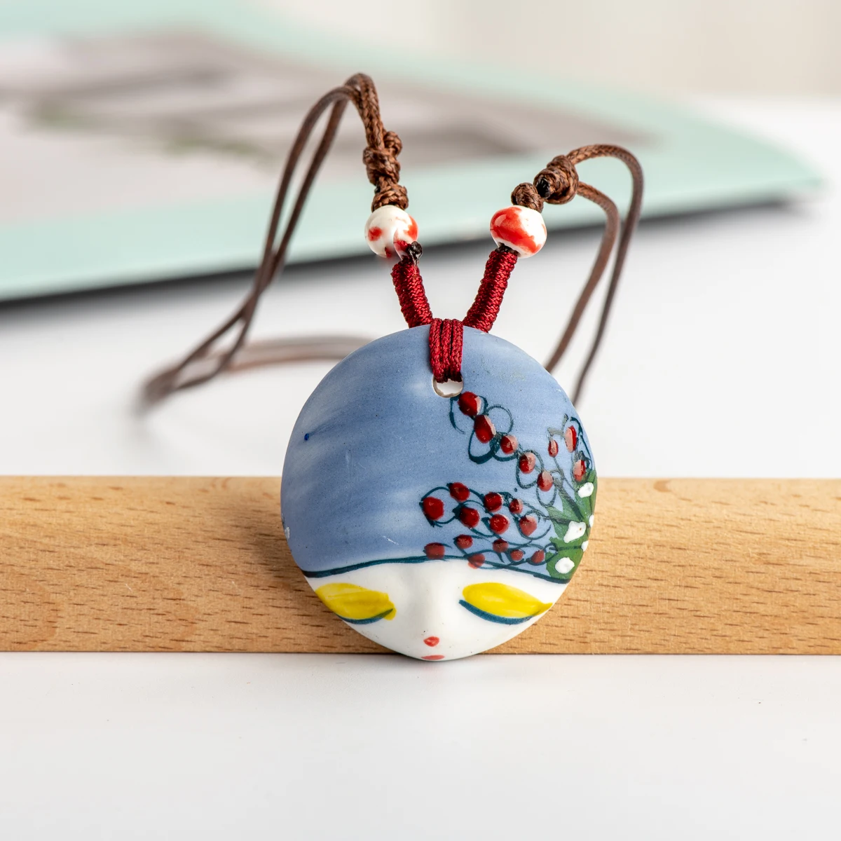 L китайская керамическая подвеска с лицом девушки ожерелье в китайском стиле