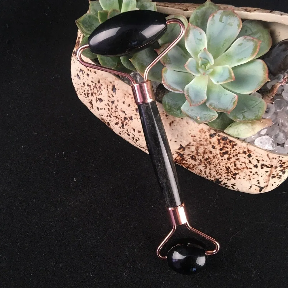 

Golde Obsidian Carved Crystal Healing GuaSha Beauty Roller Facial Massage Stick