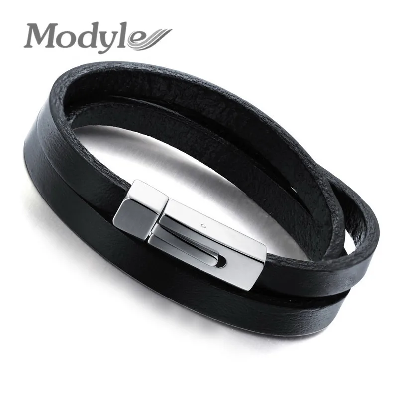Модный бренд Mostyle, новинка, три слоя, натуральная кожа, браслеты, классические, полностью стальная магнитная застежка, мужские ювелирные изделия