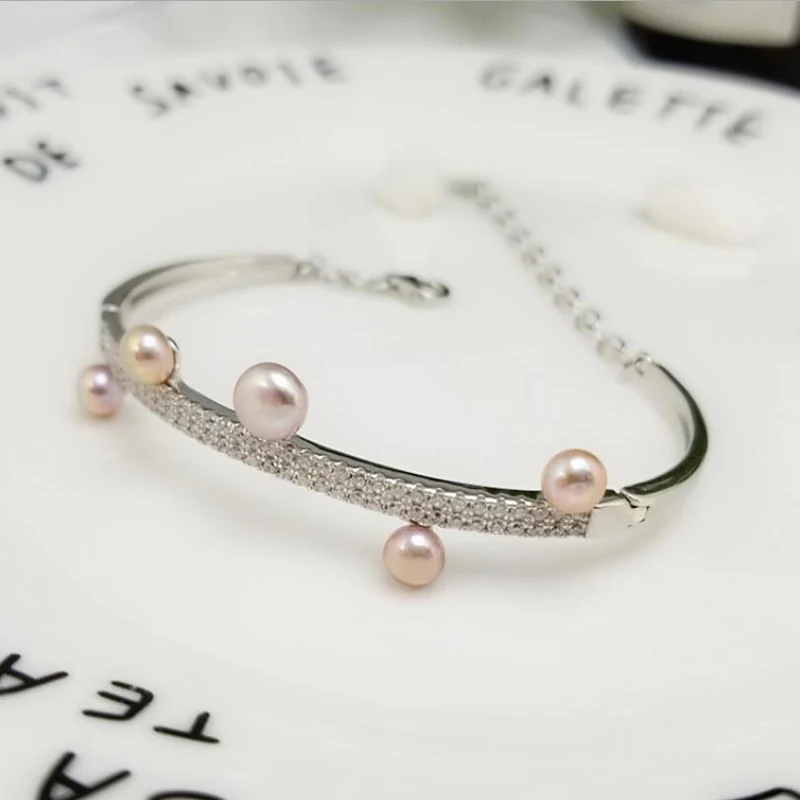 Женский браслет из серебра 925 пробы с натуральным пресноводным жемчугом |