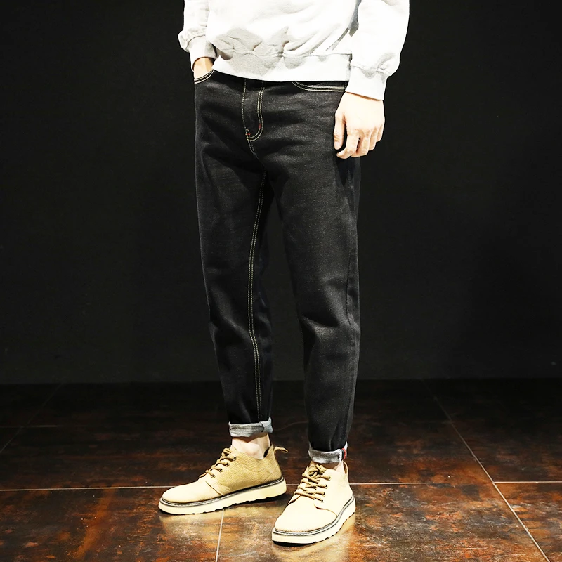 Vomint 2019 Новые мужские джинсы кожа шить карманы детали Стройный Halen штаны Wash Distressed