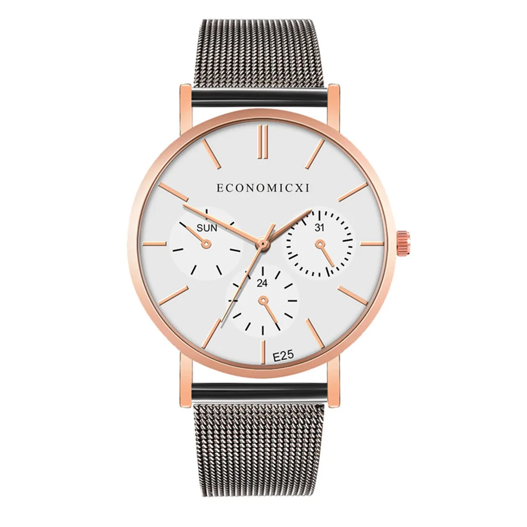 as show Мужские модные часы reloj hombre, простые часы из нержавеющей стали с тремя глазами, маленький циферблат, мужские кварцевые часы - Цвет: as show