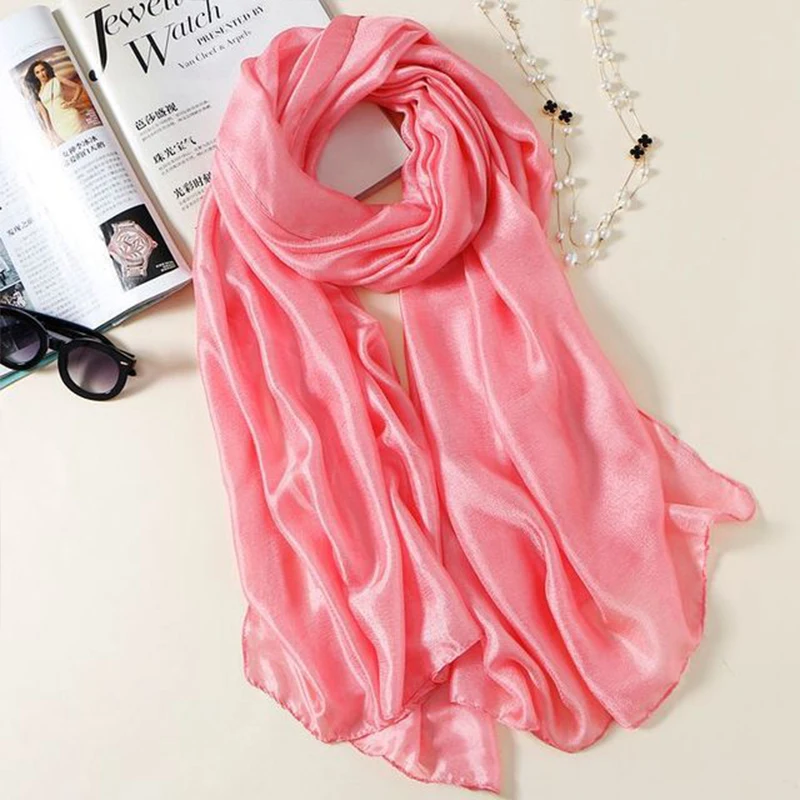 

Luxury Brand Women Solid Plain Silk Scarf Long Fashion Lady Scarves Soft Shawls Spring Summer Foulard Satin Sjaal Bandana
