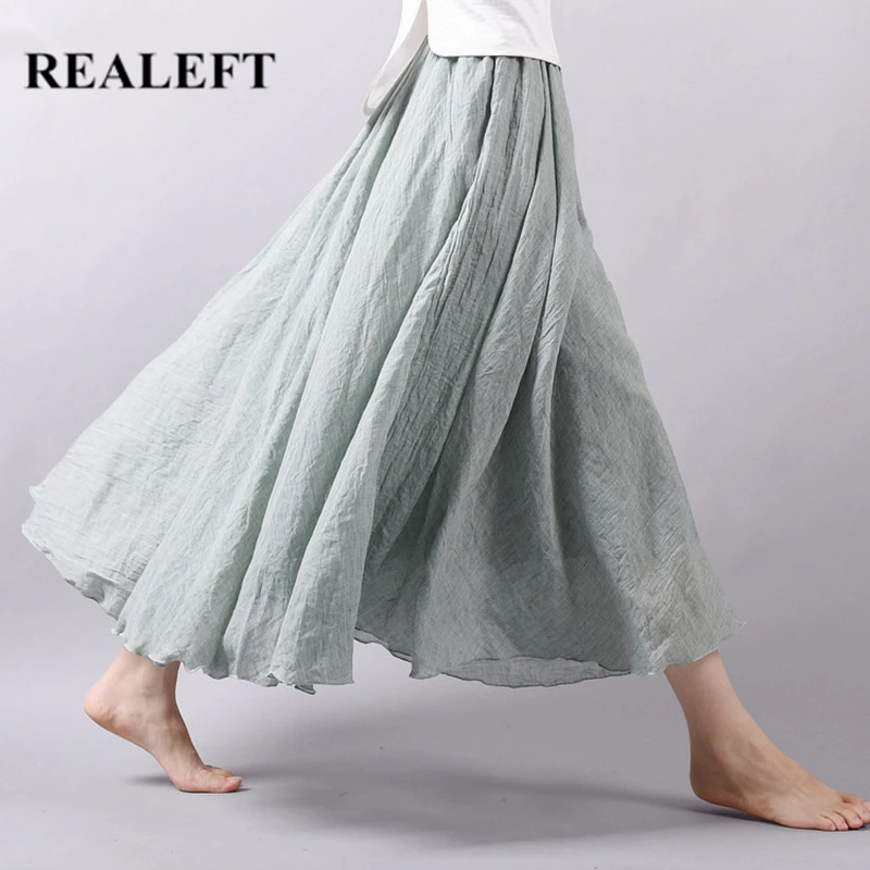 

Женские винтажные юбки REALEFT, длинные хлопковые и льняные юбки до щиколотки с высокой талией, весна 2019
