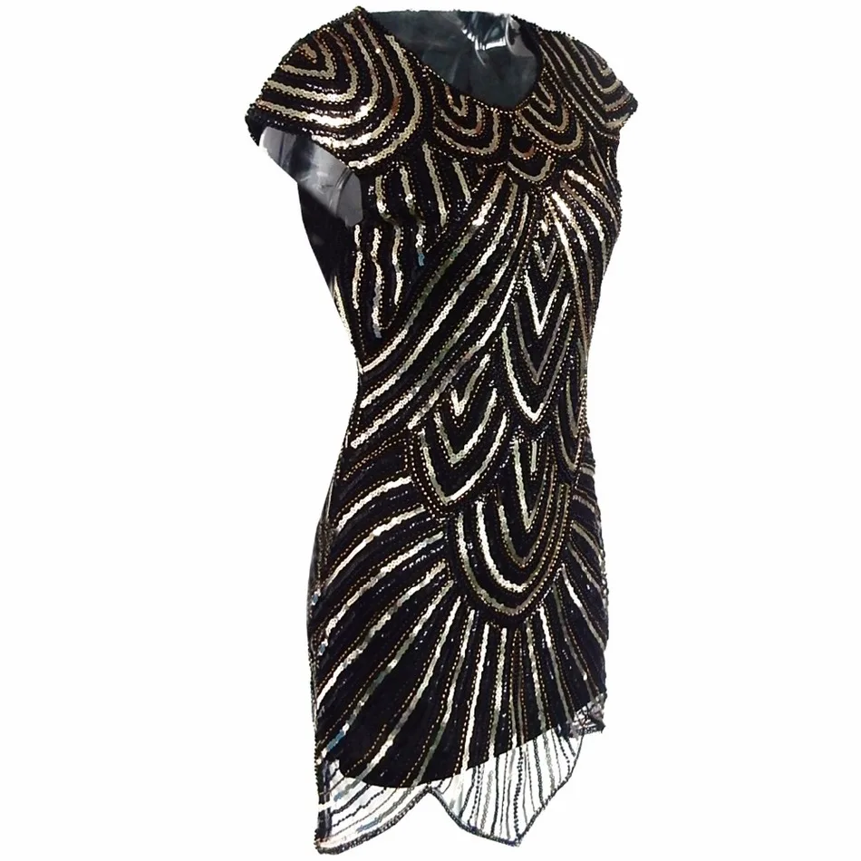 Женское блестящее мини платье в стиле ретро элегантное черное 1920 s с золотыми